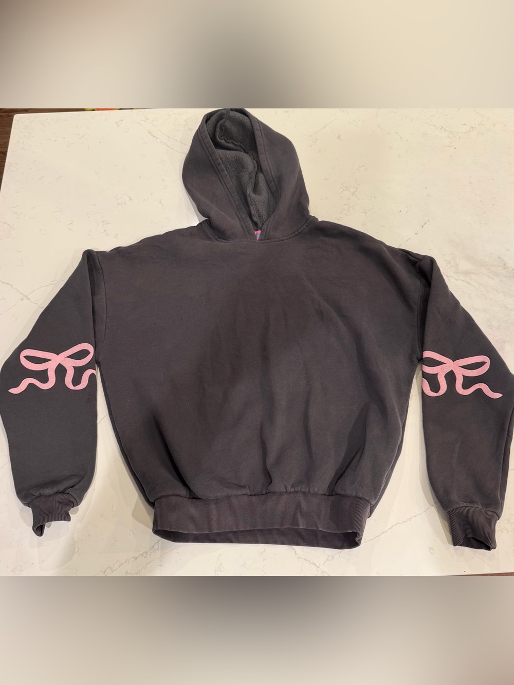 Edited Women’s Dark Gray Hoodie Sweatshirt with Pink Sleeve Accents size XS